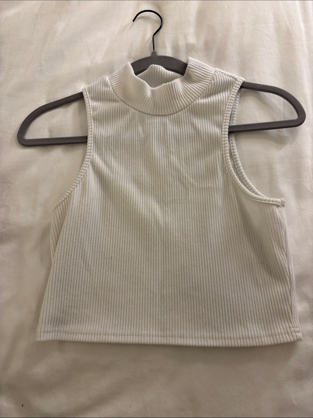 Sleeveless Ribbed Mock Neck Tank Top - Cream